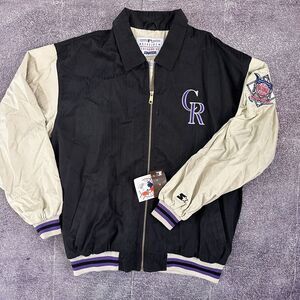 NWT Men's Vintage 90's Starter Colorado Rockies Black Beige Bomber Jacket Sz L